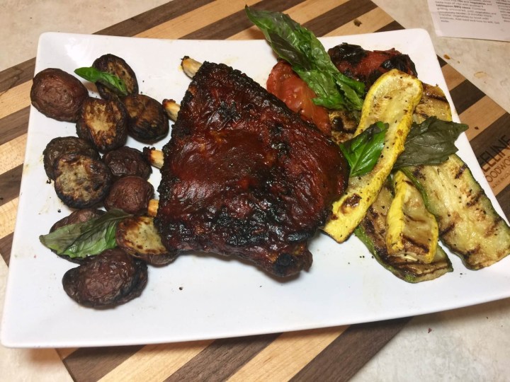 BBQ Ribs with Grilled Red Potatoes, Summer Squash, and Tomatoes
