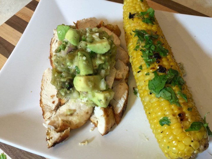 Garlic-Lime Chicken with Avocado Salsa Verde and Spiced Honey-Butter Corn