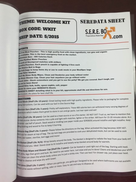 sere box welcome kit review june 2015 data sheet
