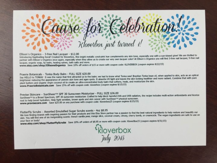 kloverbox july 2015 card