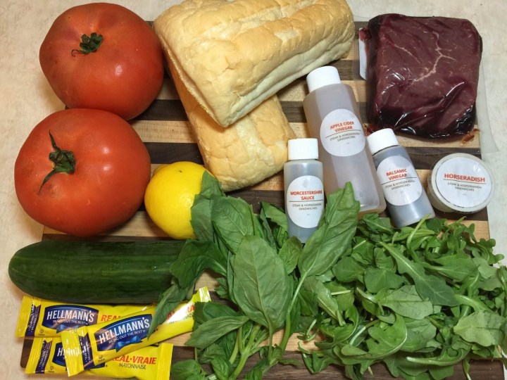 Balsamic Steak Sandwiches with Heirloom Tomato, Creamy Horseradish, and Cucumbers ingredients