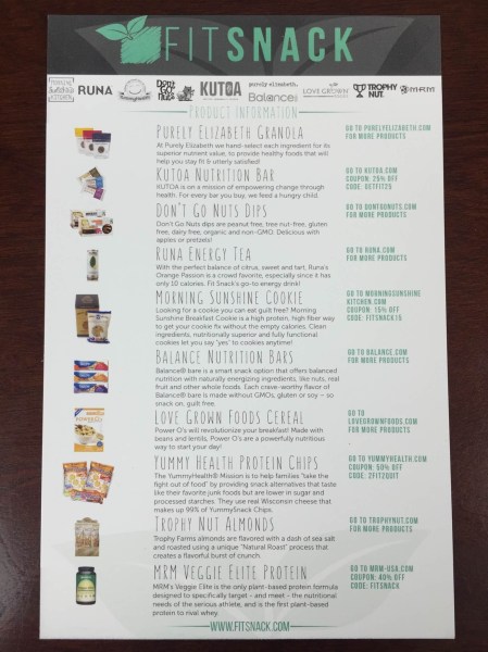 fit snack august 2015 information card