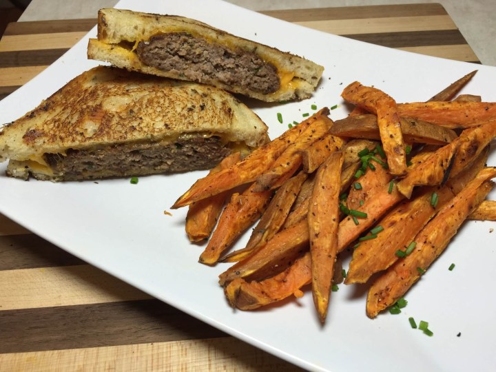 Patty Melts with Baked Sweet Potato Fries