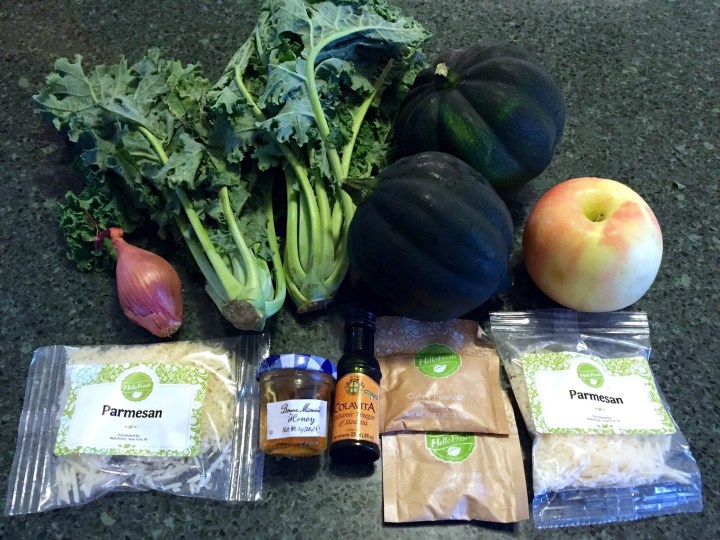 Curry-Roasted Acorn Squash & Kale Salad with Parmesan Frico, Apple, and Honey-Balsamic Vinaigrette hello fresh