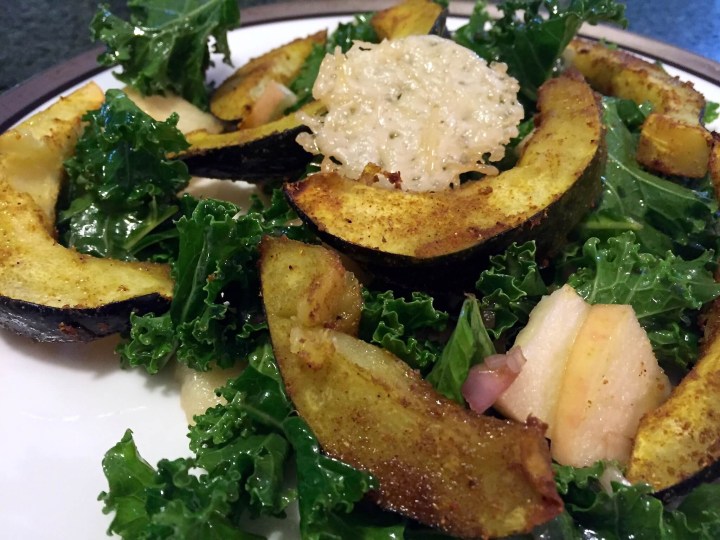 Curry-Roasted Acorn Squash & Kale Salad with Parmesan Frico, Apple, and Honey-Balsamic Vinaigrette zoom
