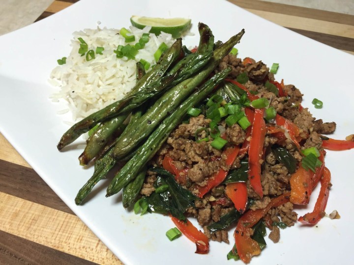 Vietnamese Beef Stir-Fry with Basil, Coconut Rice, and Crispy Green Beans
