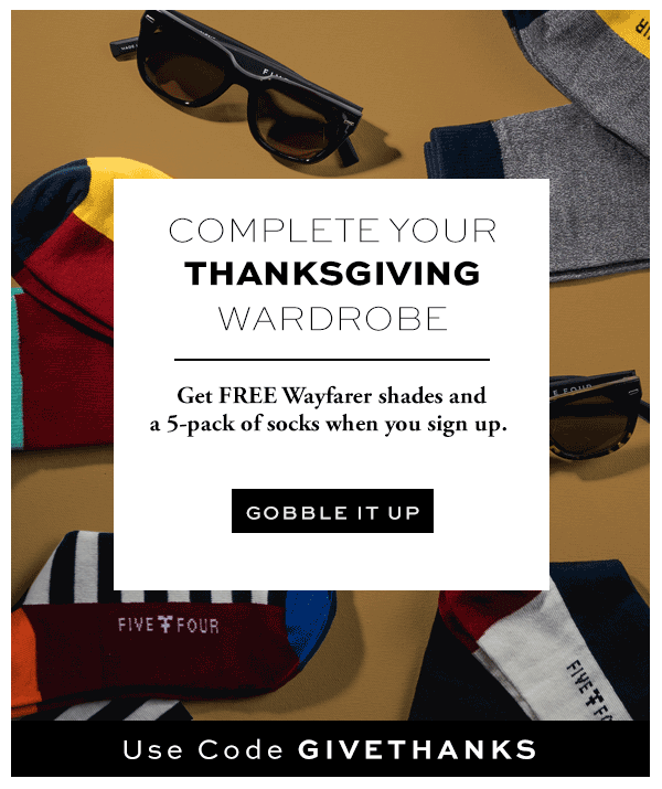 Five Four Club Thanksgiving Coupon - Free Sunglasses + Socks 5-Pack ...