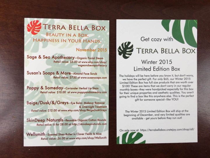 terra bella box november 2015 unboxing