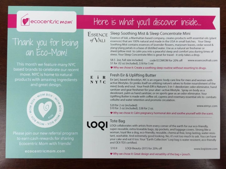 Ecocentric Mom Box November 2015 card