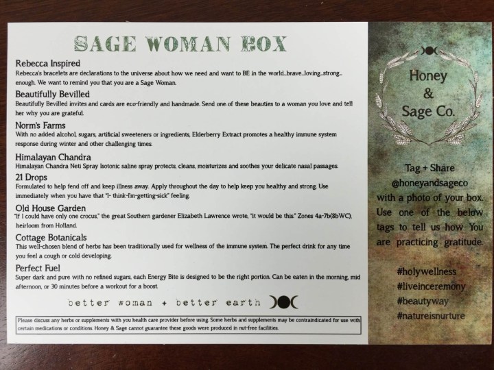 Honey & Sage November 2015 Sage Woman Box IMG_3646