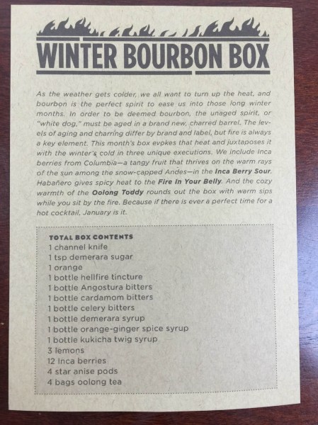 Shaker & Spoon Winter Bourbon Box December 2015 information card