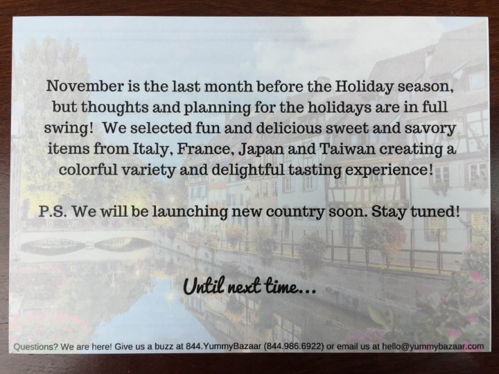 Yummy Bazaar December 2015 Mini Holiday Box letter