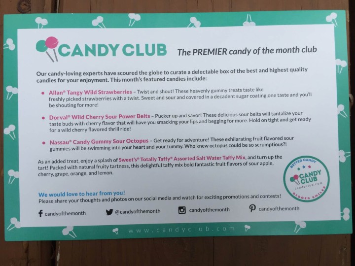 candy club december 2015 information card