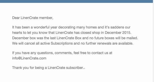 Linen Crate Has Closed