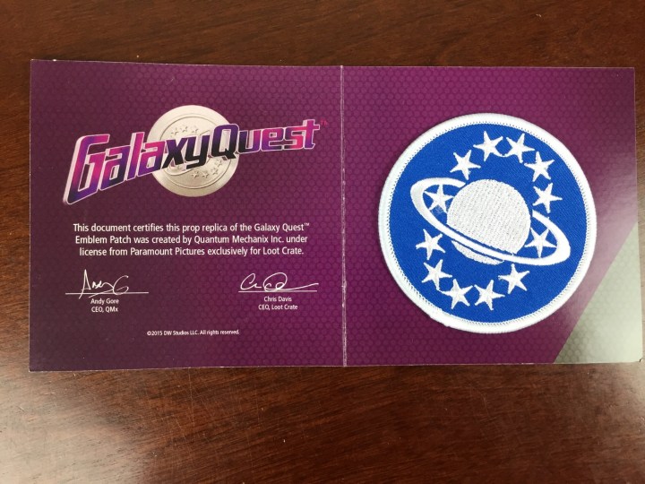 lootcrate december 2015 galaxy quest patch