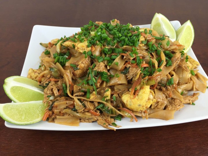 Chicken Pad Thai with Bok Choy, Carrots, and Bean Sprouts