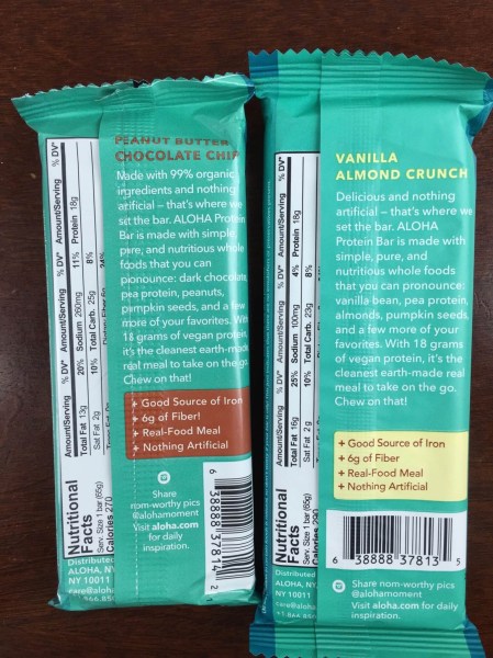 aloha protein bars back of bars