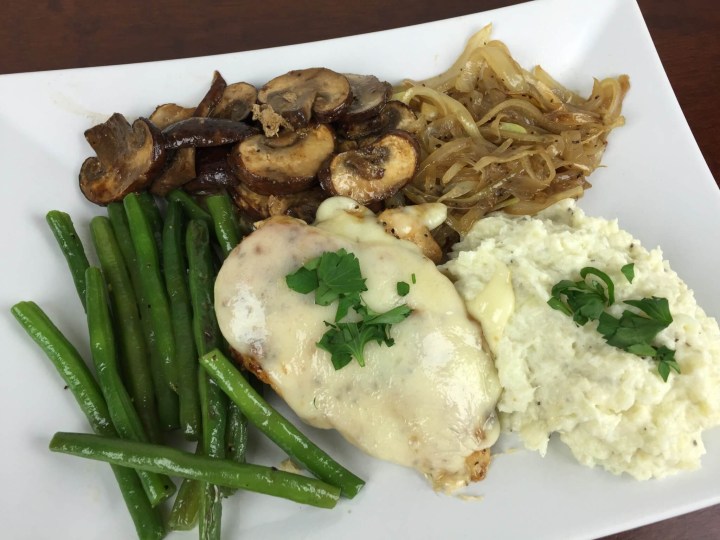 home chef january 2016 Swiss-Smothered Chicken With Green Beans and Whipped Cauliflower.