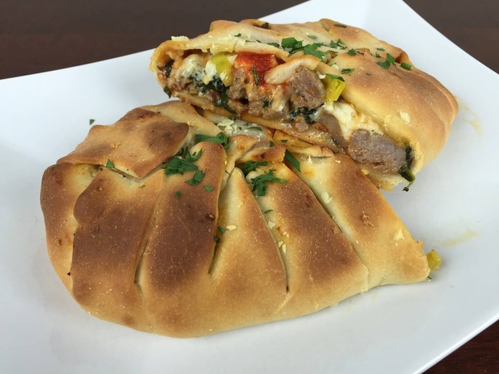 january 2016 home chef review Italian Sausage Stromboli With Spinach, Mozzarella, and Pepperoncini cut open