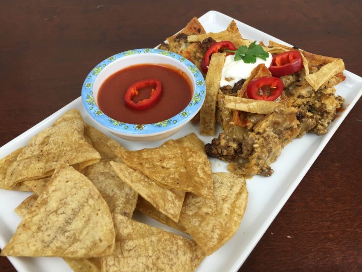 Mexican Style Strata With Chorizo, Spicy Salsa, and Tortilla Chips