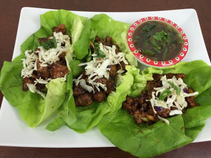Thai Pork Lettuce Wraps With Water Chestnuts and Sesame Dipping Sauce