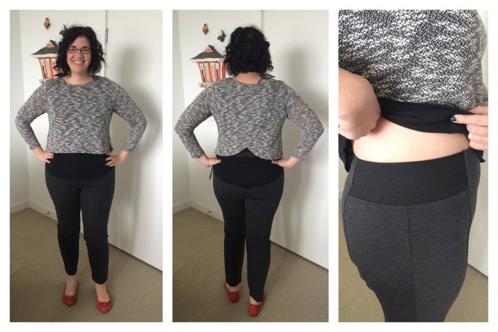 Brave Soul Cropped Knit Sweater - 14 with Style and Co Slim Dress Pants in grey - 16W