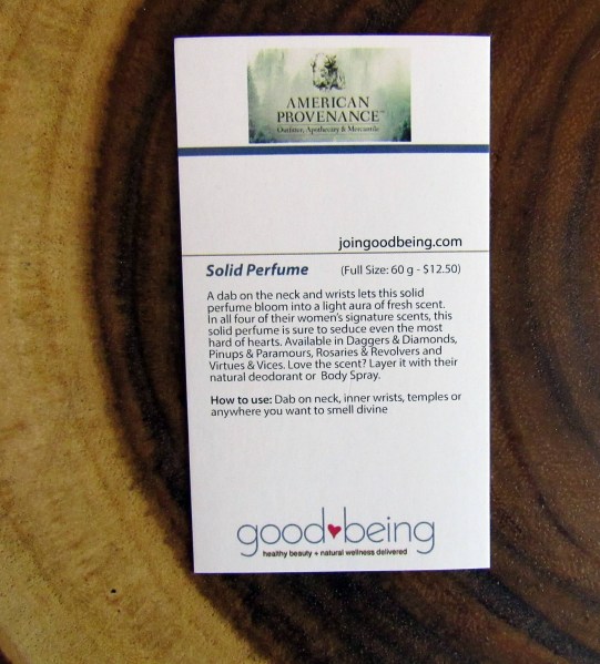 American Provenance Solid Perfume Information Card