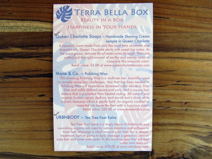 April Information Card - Back
