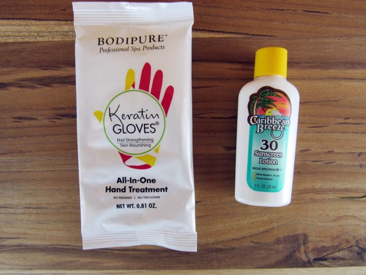 Bodipure Keratin Gloves and Caribbean Breeze SPF 30 Sunscreen Travel