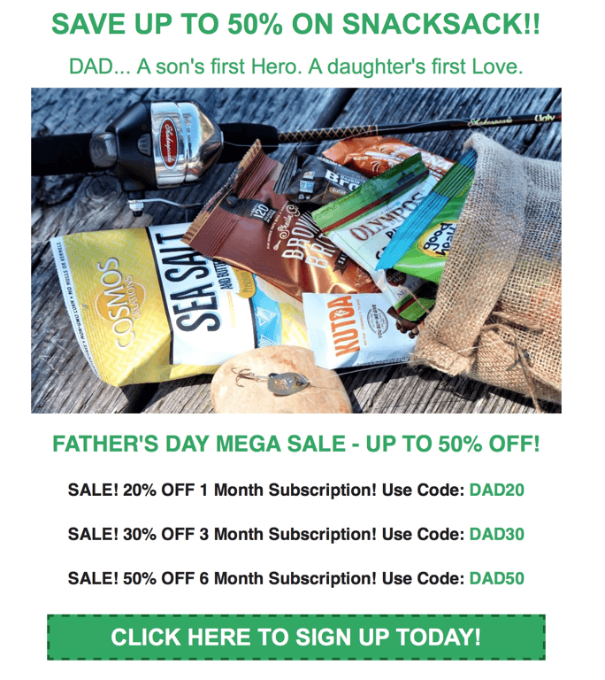 Snack Sack Father's Day Coupon - Up to 50% Off! - Hello Subscription