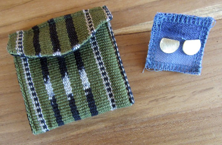 Handwoven Pouch and Crescent Stud Earrings