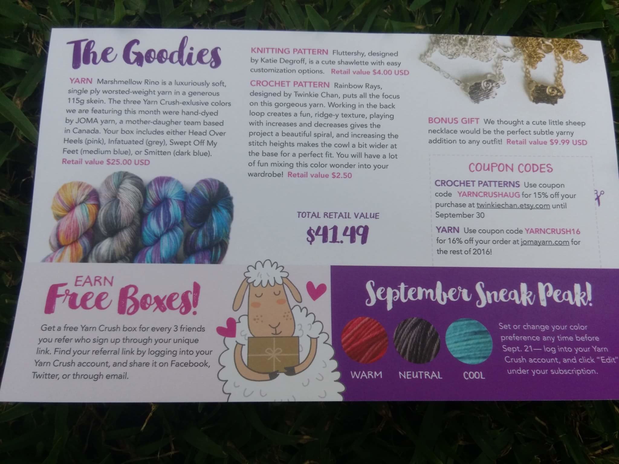 Yarn Crush Subscription Box Review & Coupon August 2016 Hello Subscription