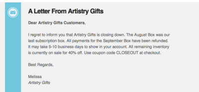 Artistry Gifts Closing Down + Closeout Sale