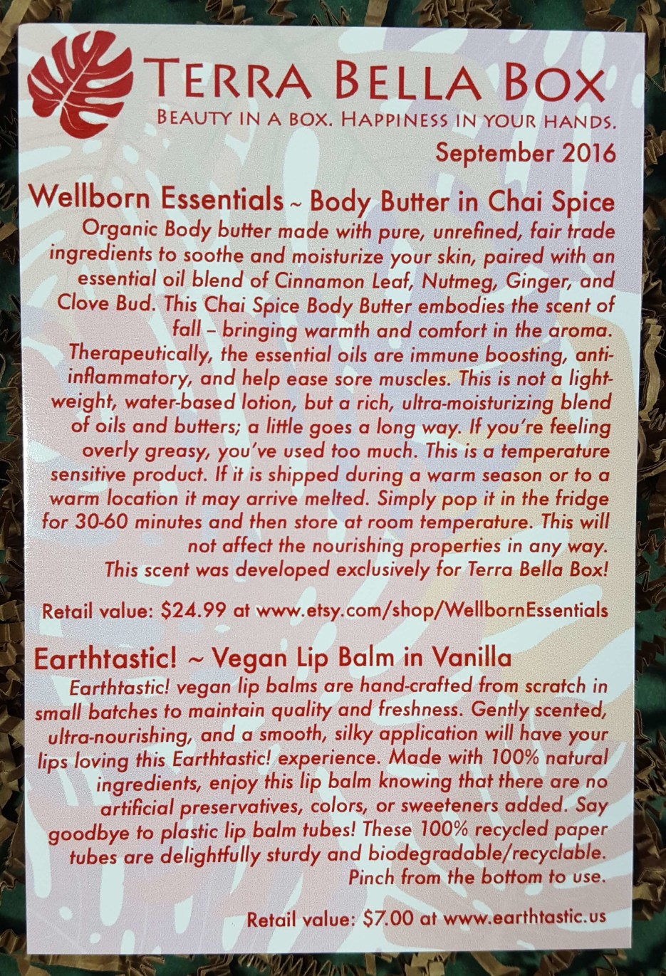 Terra Bella Subscription Box Review + Coupon - September 2016 - Hello ...