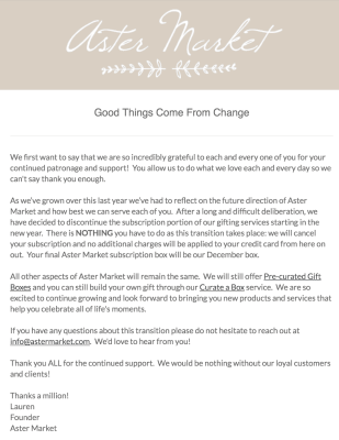 Aster Market Shuts Down Subscription Service