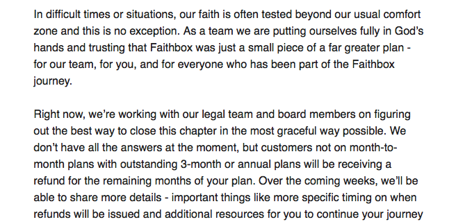 Faithbox Subscriptions Closing