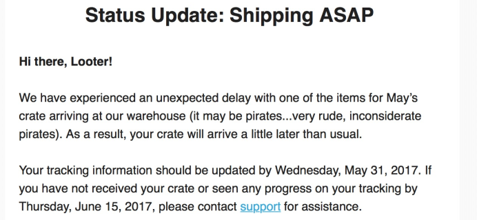May 2017 Loot Crate DX Shipping Delay