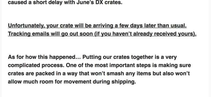 June 2017 Loot Crate DX Shipping Delay