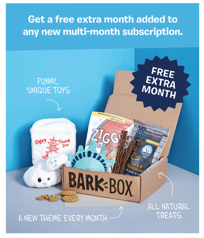 BarkBox Coupon First Box FREE with 6+ Month Subscription! hello