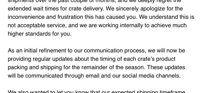 Sports Crate Shipping Update