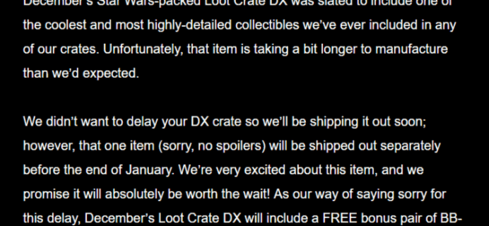 December 2017 Loot Crate DX Shipping Delay