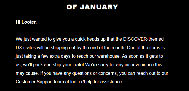 January 2018 Loot Crate DX Shipping Update