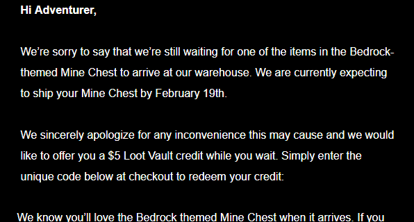 Mine Chest Bedrock Chest Shipping Update!