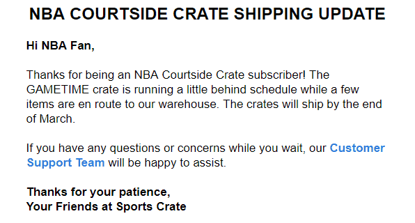 Sports Crate: NBA Courtside Edition GAMETIME Crate Shipping Update!