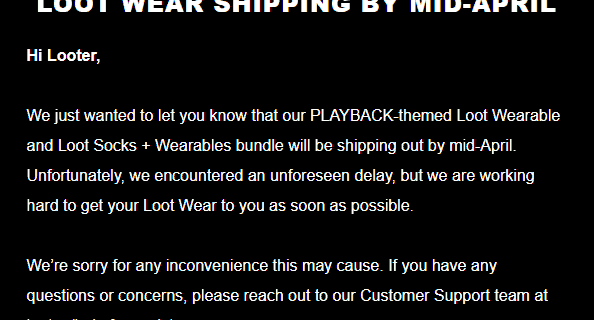Loot Wearables March 2018 Shipping Delays
