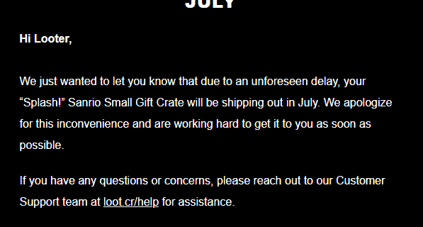 Sanrio Small Gift Crate Summer 2018 Shipping Delay