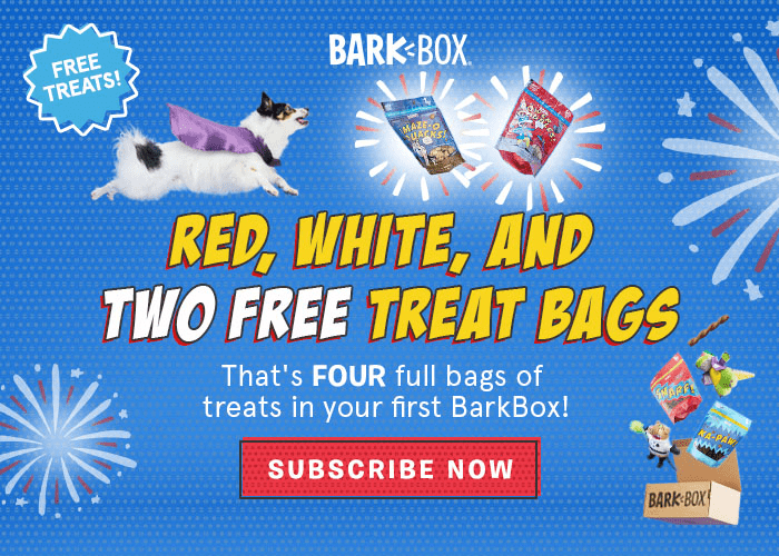 BarkBox July 4th Promo Get Two FREE Treat Bags! Hello Subscription