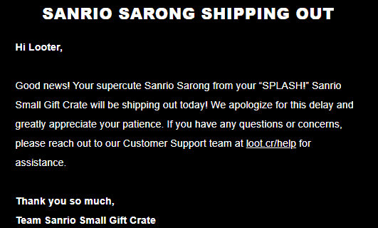 Sanrio Small Gift Crate Summer 2018 Item Shipping Update