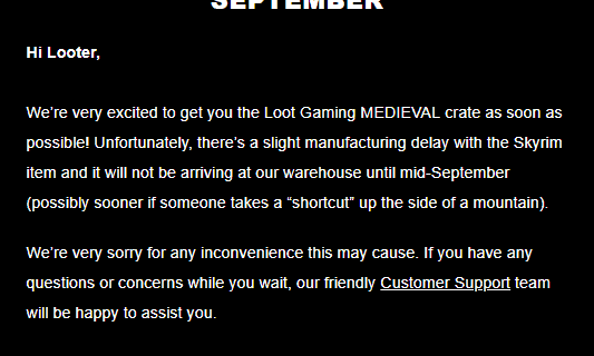 August 2018 Loot Gaming Shipping Update