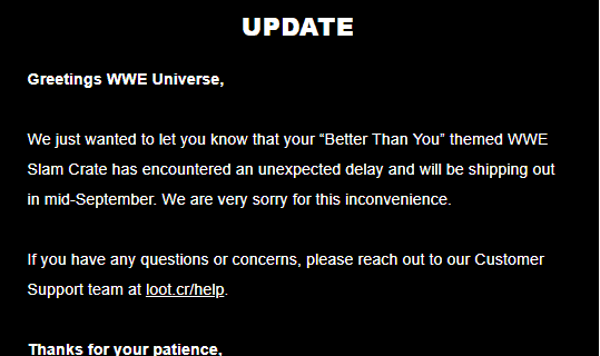 WWE Slam Crate August 2018 Shipping Update